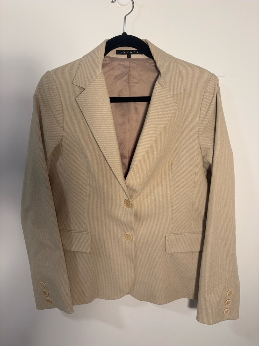 Theory Beige Stretch Cotton Blazer | Size L | Made in USA | Career Office Jacket